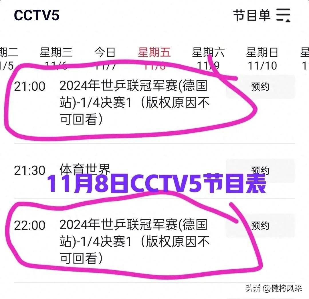 表今晚男女单打将在CCTV5进行直播九游会app中央5台直播乒乓球时间(图1)