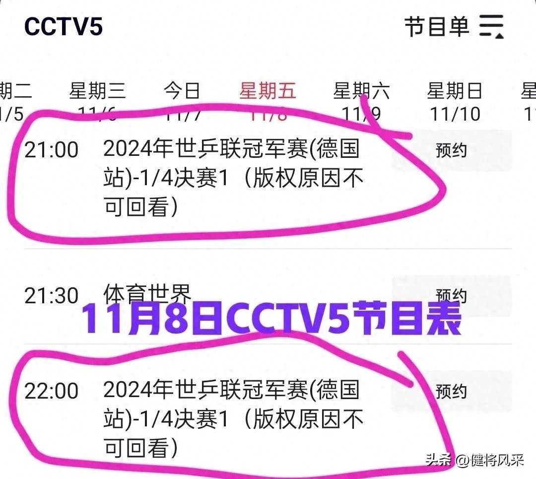 表今晚男女单打将在CCTV5进行直播九游会app中央5台直播乒乓球时间(图2)